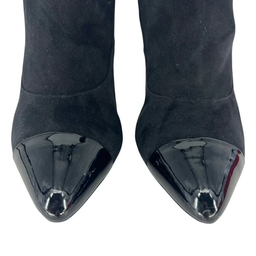 Chanel 2020 CC Suede Pearl Heel Cap Toe Logo Boots Black Size 40.5‎